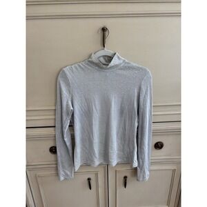 St John Sport Turtleneck Metallic Sweater‎ Top Womens S Silver Studded Sparkle